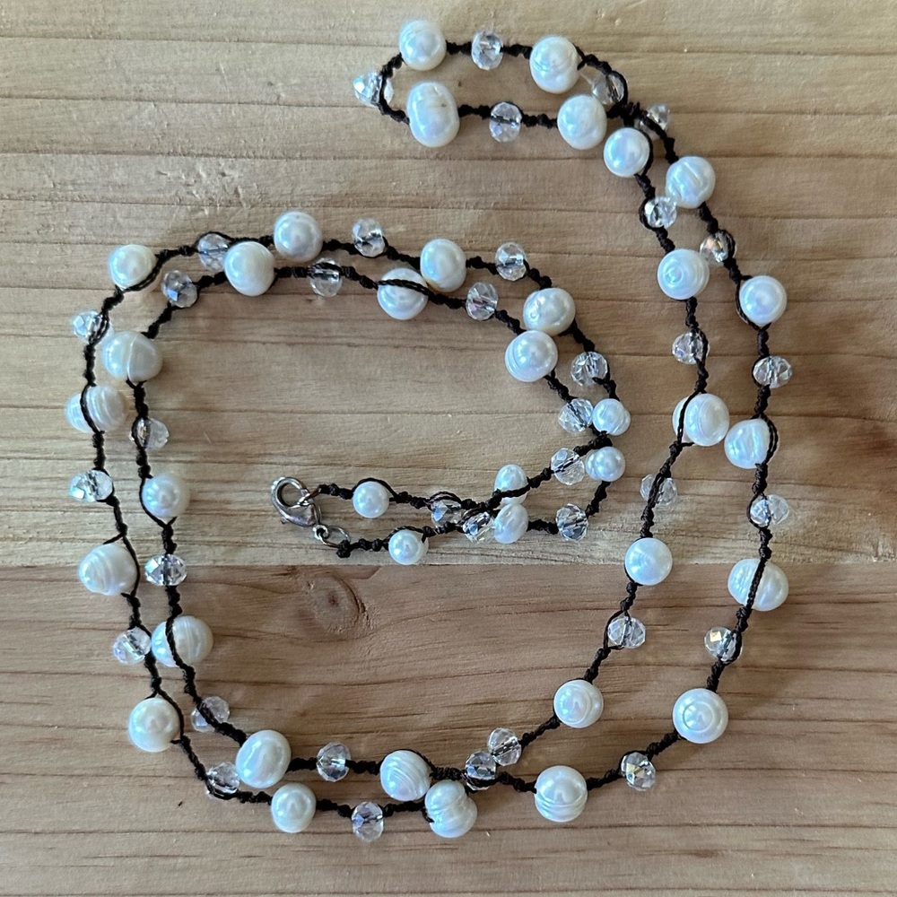 Natural Freshwater Pearl and Crystal Necklace